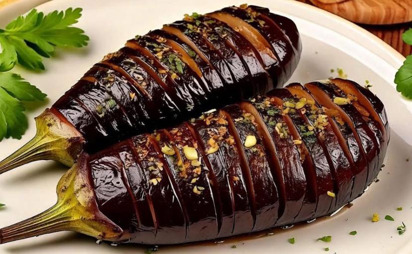 Berinjela com queijo derretido