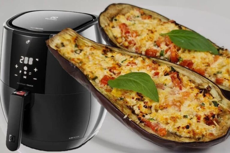 Berinjela recheada com ricota feita na air fryer