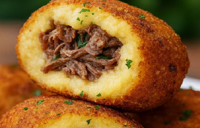 Bolinho de Carne com Mandioca Crocante