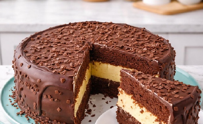 Bolo de Chocolate com recheio de mousse de maracujá