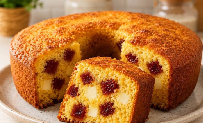 Bolo de Fubá com Goiabada e Queijo