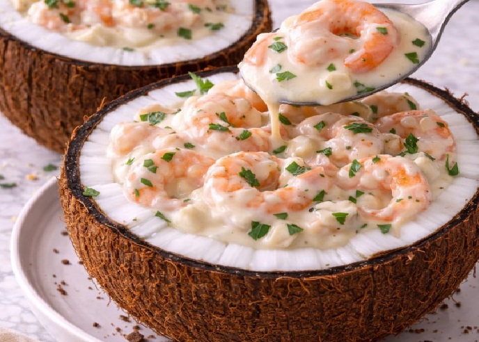 Camarão cremoso no Coco