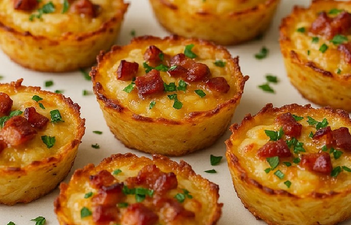 Mini Tortinhas de Batata com Queijo e Bacon