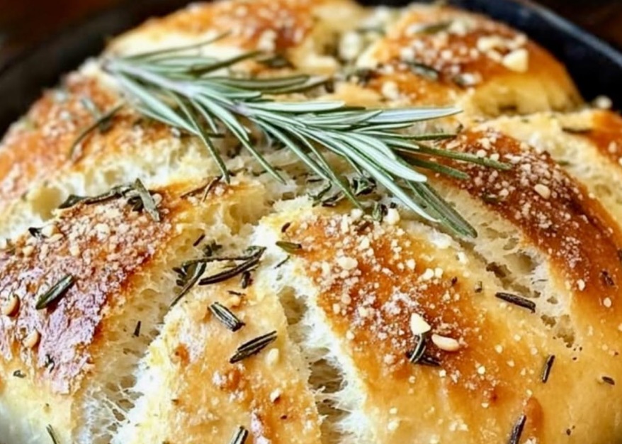 Pão Rústico de Alho e Alecrim sem sovar