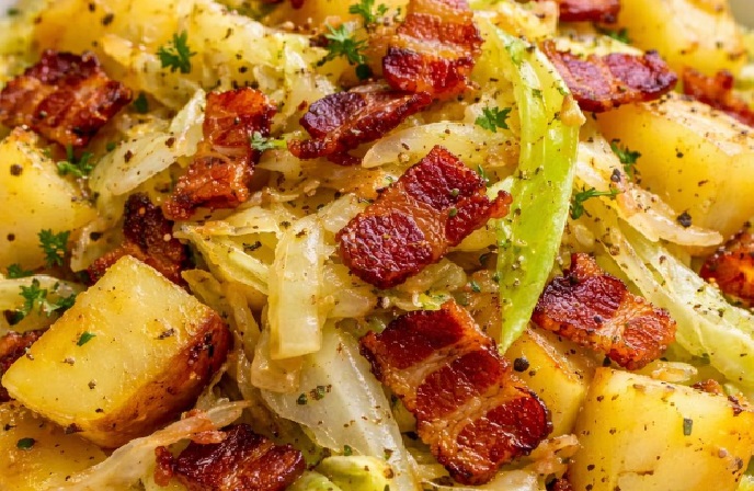 Repolho frito com Batata e bacon
