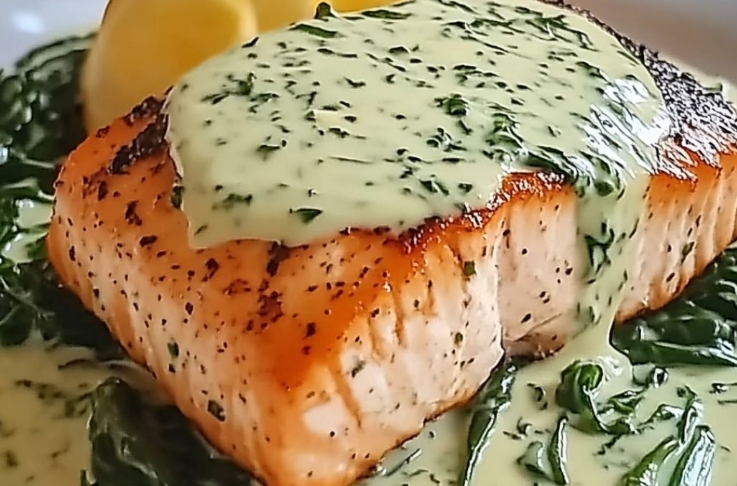 Salmão com Molho cremoso de Espinafre