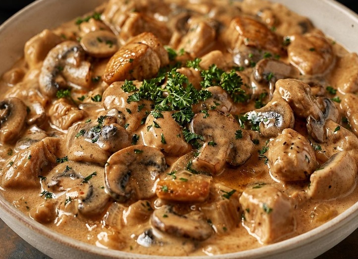 Strogonoff Cremoso de Frango com Cogumelos