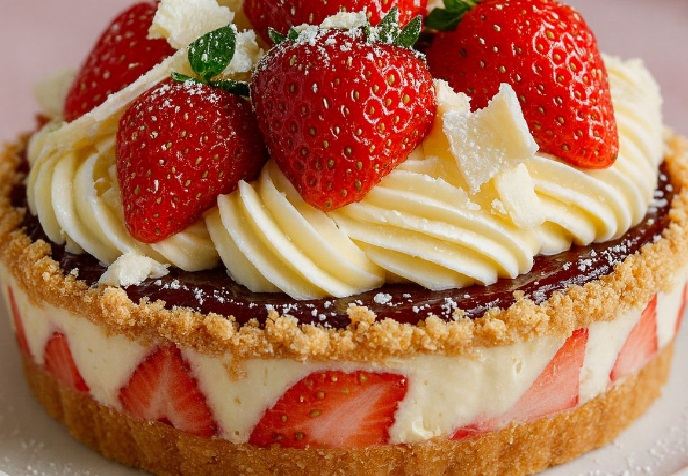 Torta dos Sonhos com Morango e Chocolate branco trufado