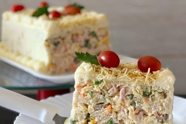 Torta fria de Frios feita com Pão de forma