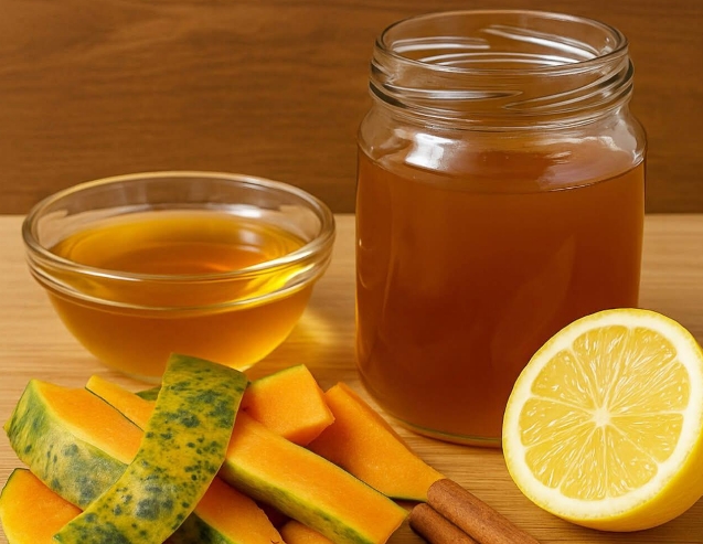Xarope de Casca de Mamão com canela e limão